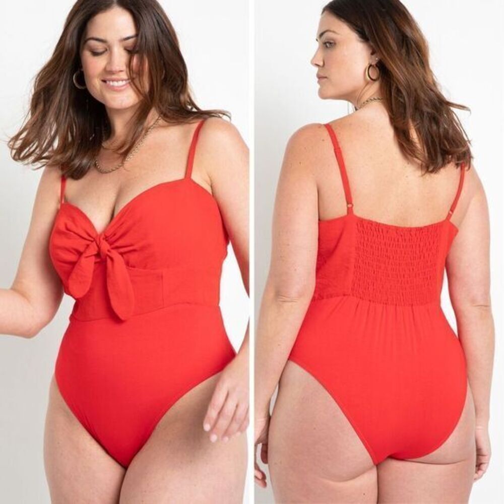NEW Eloquii red Tie Front Bustier Bodysuit, 20